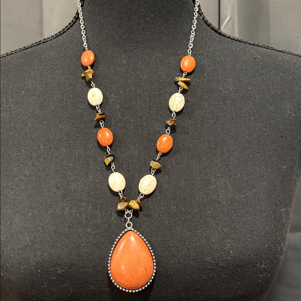 Necklace Silver with Orange and White
accent piece